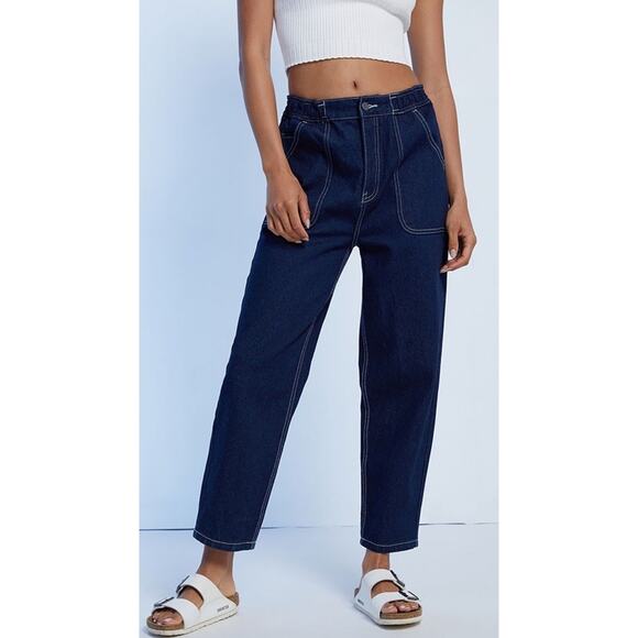 RVCA x Pac Sun Scrunchie High Waisted Jeans Blue Denim Pants Size XS Dark Indigo - Picture 1 of 15